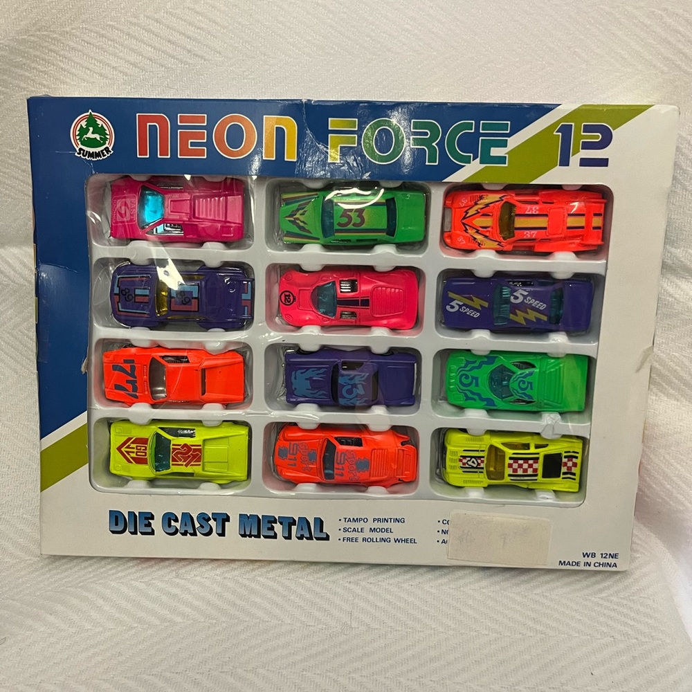 Die cast metal cars pack of 12 neon force